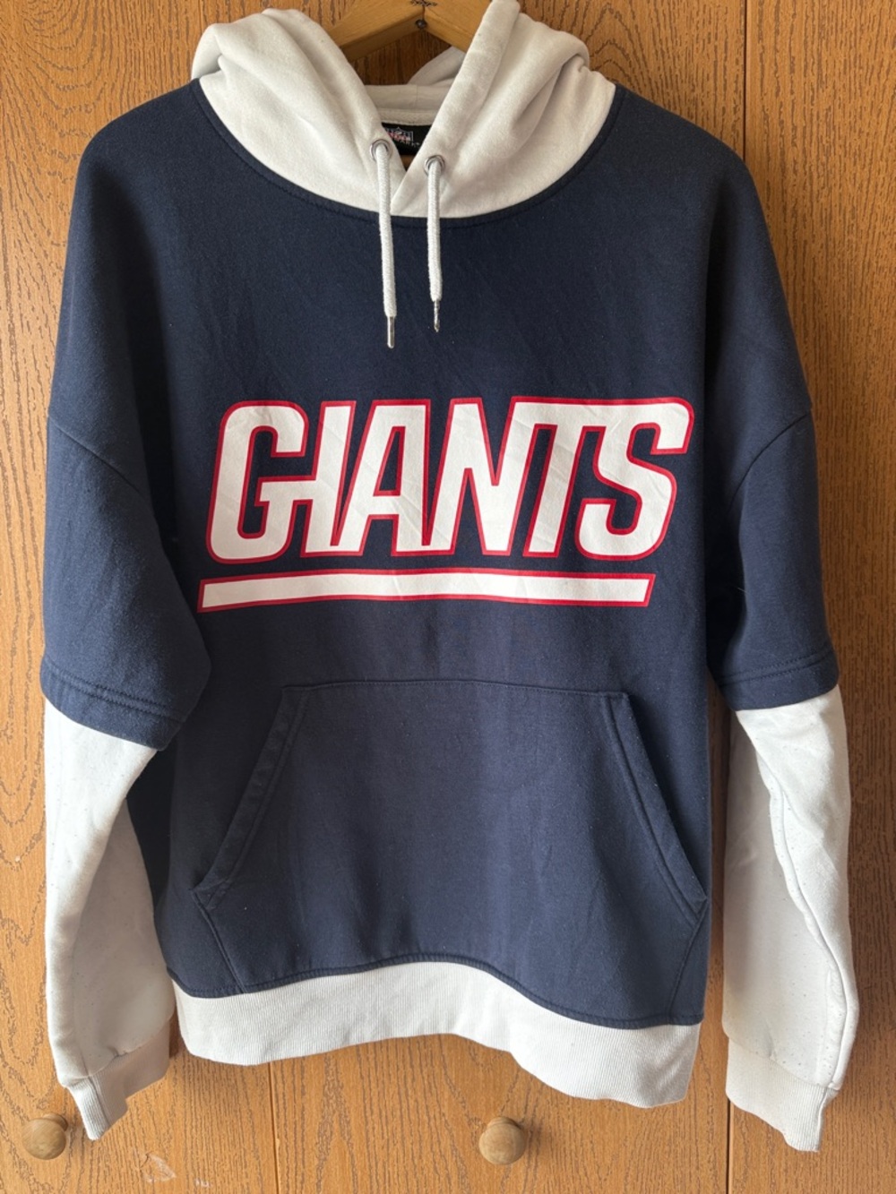 NFL Primark New York Giants Oversized Hoodie Colorblock Navy White Retro Small